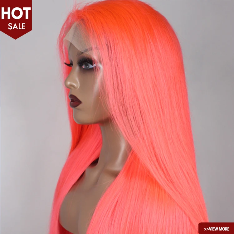

Red Blonde pink colored Brazilian Human hair 30inch hd lace front human hair pink color straight wigs for woman