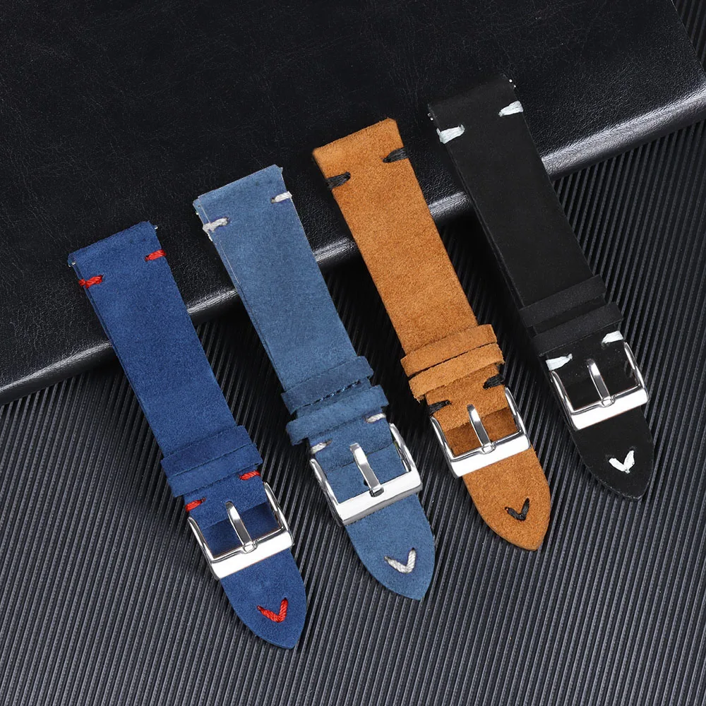 

Yunse Hotsale Vintage Suede Leather Straps 22mm Real Leather Watch Band Quick Release Watch Strap Replacement 16/18/20/22/24mm