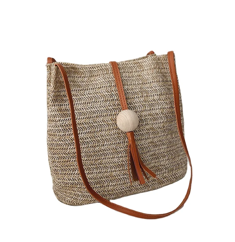 

Fashionable Korean designer handbags custom bucket women messenger bag straw woven professional girl handbag