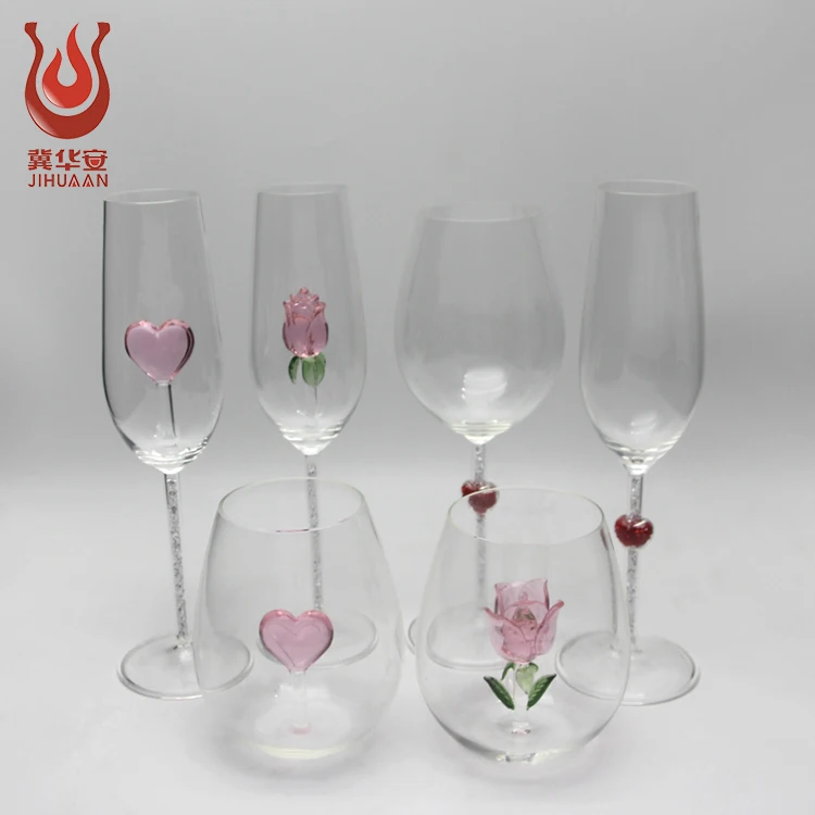 

Lead free glass love wine cup lovers glass Valentine's Day gift Rose flower shape glasses Goods in stock