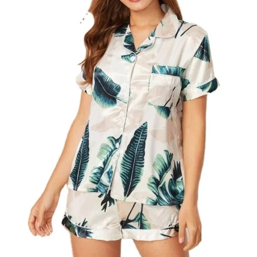 

2pcs Set Short Sleeve Summer Thin Silk Womens Pajamas with Short Pants ZGJ-0264