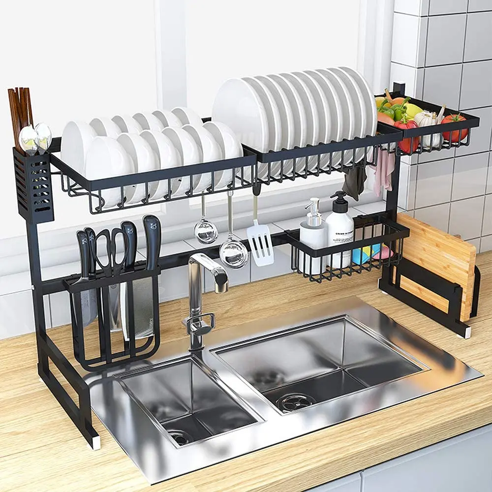

Kitchen 85cm Bowl Utensils Collapsible Dish Drying Rack 2 Tier Dish Drainer Drying Rack Multifunction Dish Rack Over The Sink