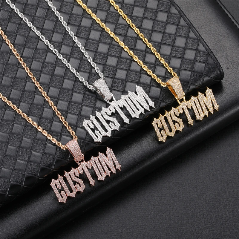 TikTok Viral Hip-hop Accessories Jewelry New Hip Hop Pendant Brass Iced Out CZ Trap Font Custom Letter Name Necklace for Men