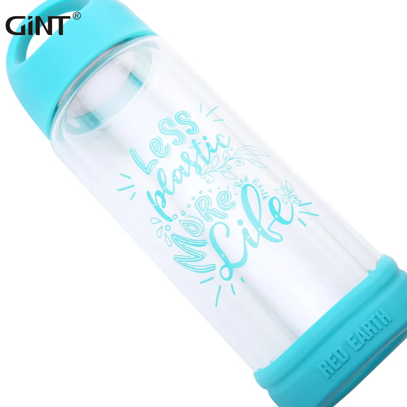 

GiNT 370ml Chinese Suppliers Good Quality Handgrip Lid Double Wall Glass Water Bottle for Home Office Use, Customized colors acceptable