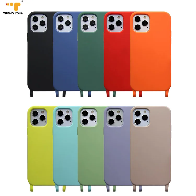 

Amazon German New design Crossbody strap Lanyard Liquid Silicon Cover For iPhone 12 Necklace Phone Case, Black, blue,pink, red, white