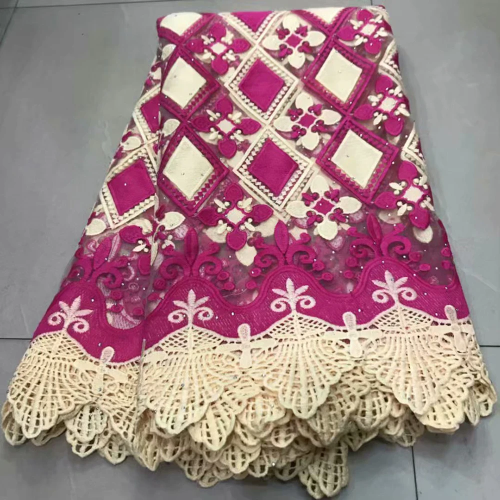 

Handmade Embroidery French New Guipure lace fabrics with stones Beautiful Party Material Cord lace for Women