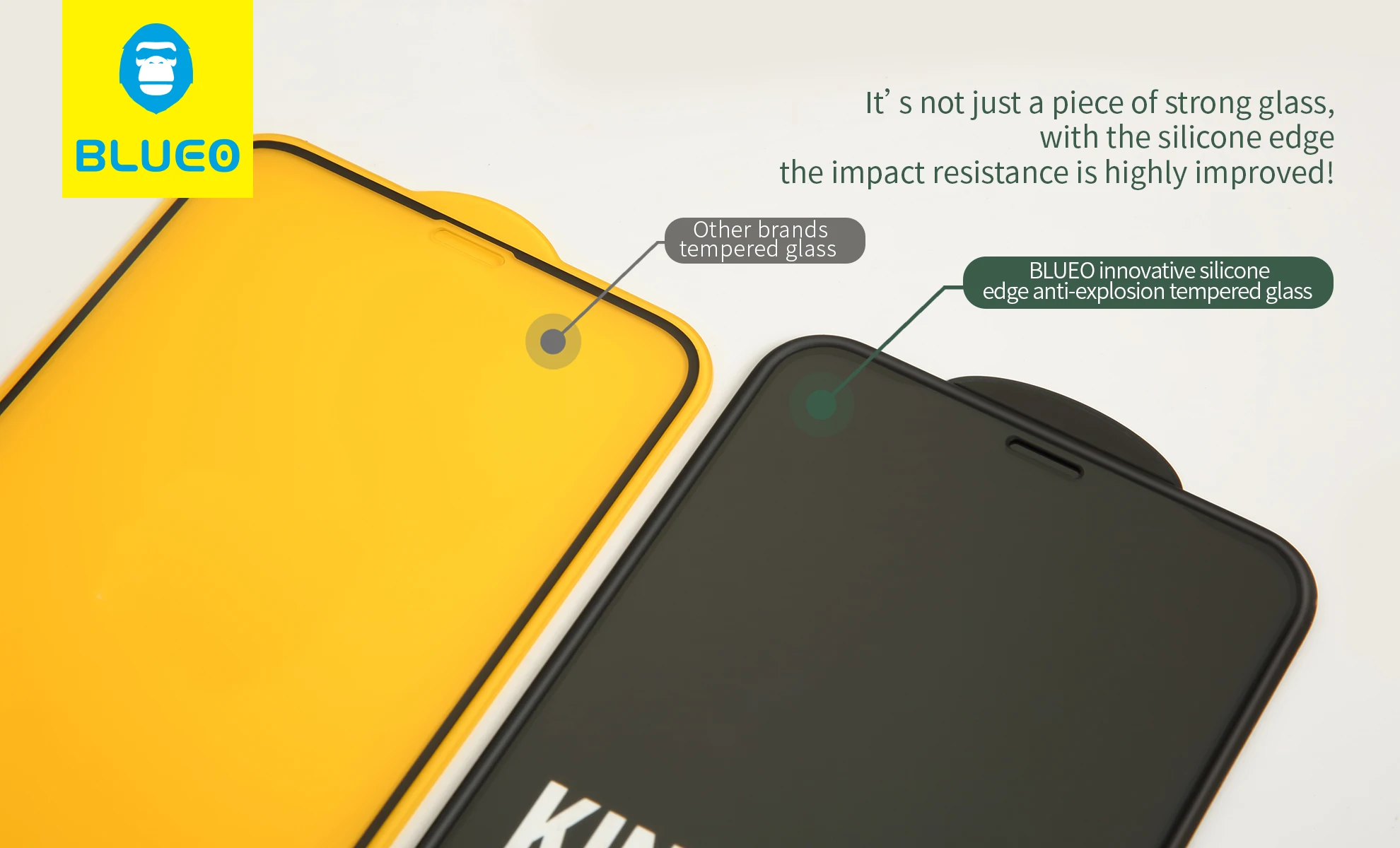 Blueo Never Broken Flexible Rubber Edge Tempered Glass Shockproof