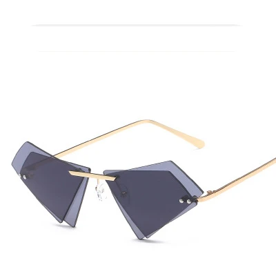 

Overlap Rimless Shield Visor Glasses Women Double Lenses Triangle Cat Eye Sunglasses, More colors please contact us