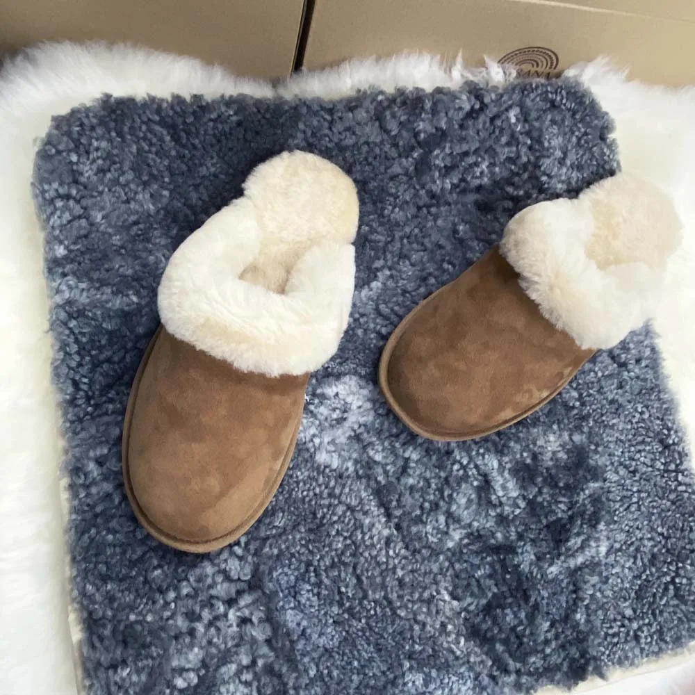 

Wholesale Factory non-slip Fluffy Furry fur slides sheepskin Fur winter Womens Ladies Home Slippers shoes, Customized color
