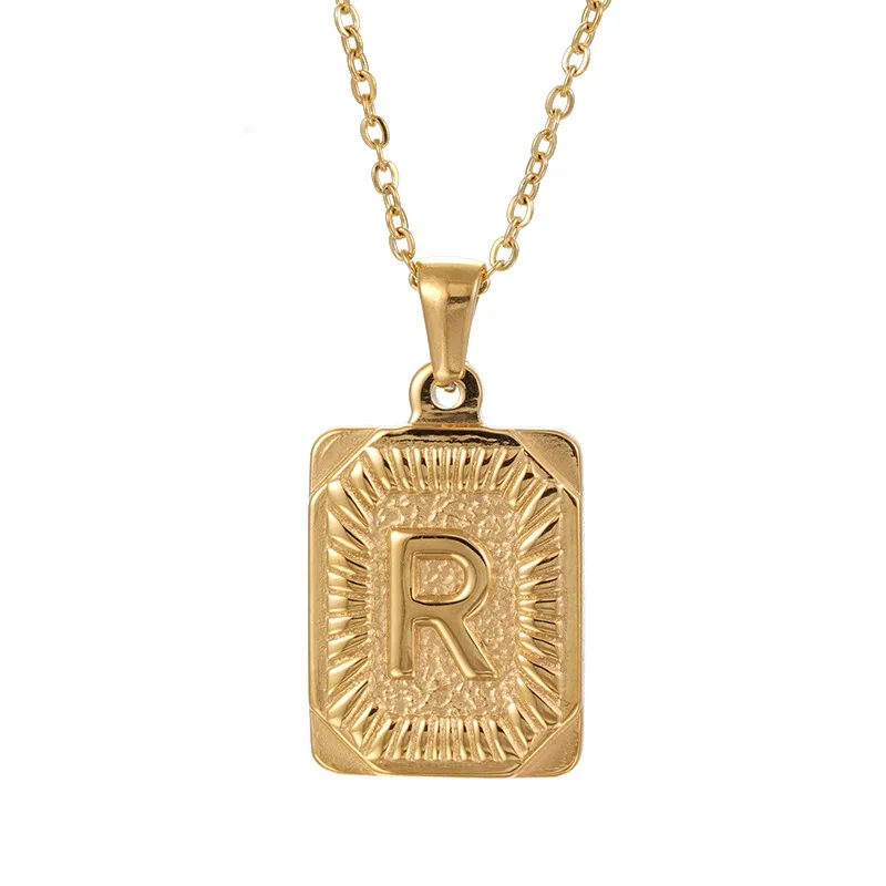 

Amazon 26 English Alphabet Necklace Gold-Plated Stainless Steel Square Tag Necklace Jewelry Wholesale 2021, Like picture