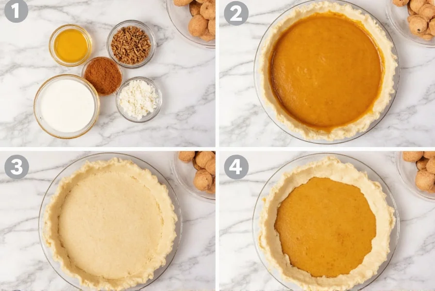 Step-by-step preparation of butterscotch cinnamon pie showing ingredient mixing and crust preparation