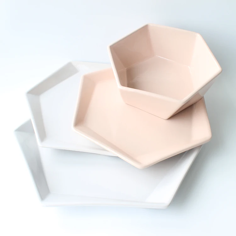 

Irregular shape plate Sexangle tableware Bardian Porcelain Side plate color glazed dinnerware, Sky blue
