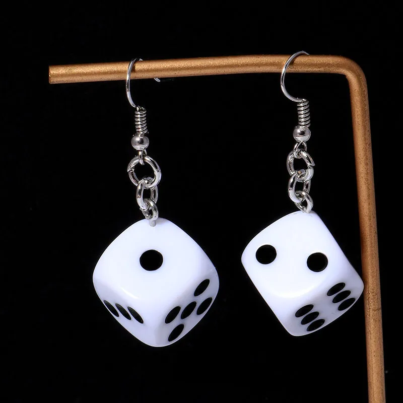 fashion ladies acrylic dice pendant earrings jewelry handmade dice charm designer drop dangling earrings for women