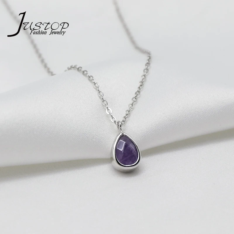 

New Custom Fashion 925 Sterling Silver Pendant Teardrop Necklaces Amethyst, As picture