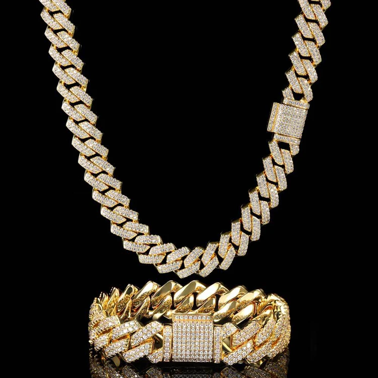 

GZYSJEWELRY High Quality Jewellery 14mm Brass Hip Hop Lab Iced Out 3a Cz Diamond Necklace Gold Link Chain