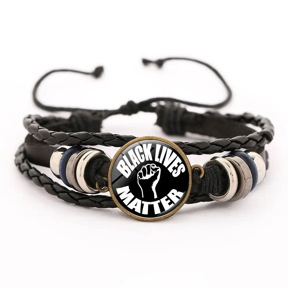 

Good quality Newest hip hop charms leather woven black lives matter bracelet