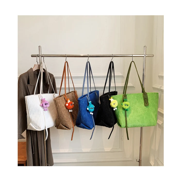 

Corduroy Ladies Striped Shoulder Armpit Purses Large Women Casual Tote Bags with Toy Fall Winter Underarm Purses and Handbags