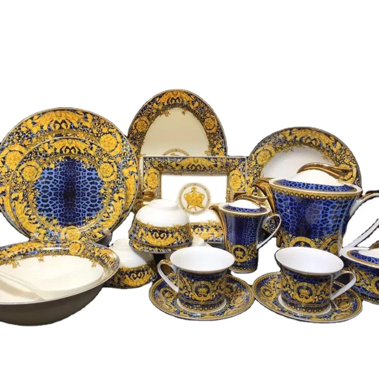

Fine Bone China Dinner Set For Daily-Used High Quality Porcelain Dinner Ware Set, Gold and white