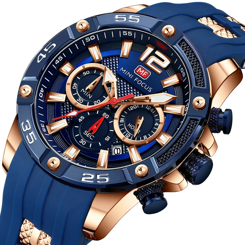 

Minifocus MINI FOCUS 0349G Men watches Luxury Brand Silicone Strap Blue Sport Watch Multifunction Waterproof Quartz Wristwatch