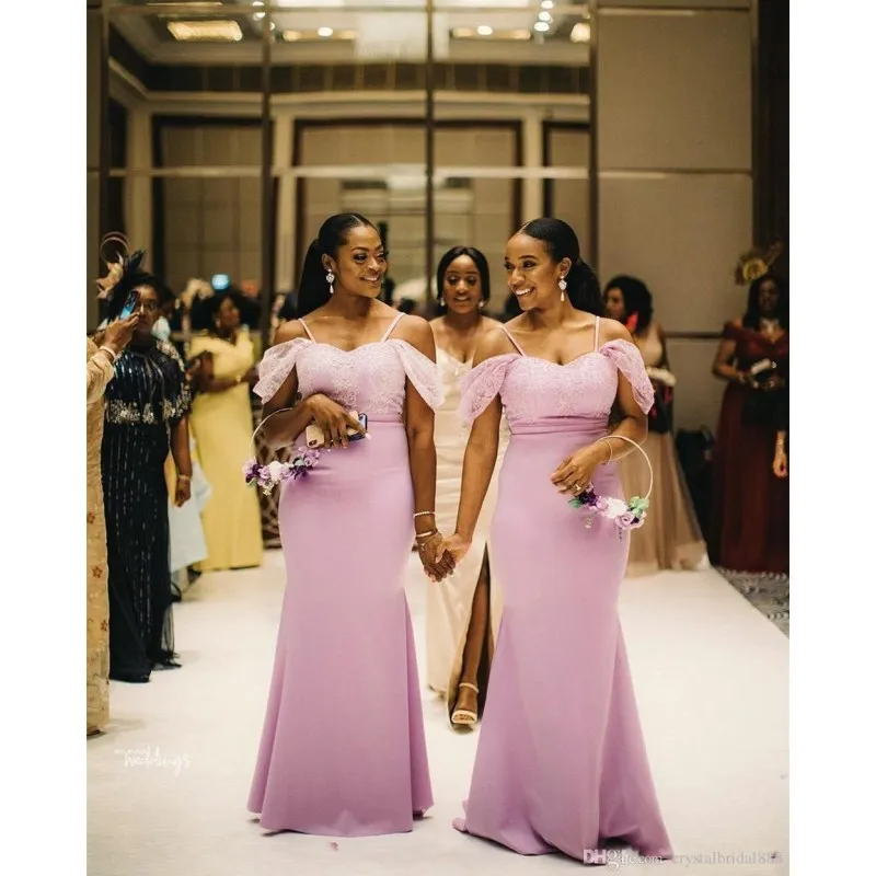 

Wholesale Pink Bridesmaid Dress for Black Girls Lace Satin Wedding Gowns African Dress, Same as picture/custom made