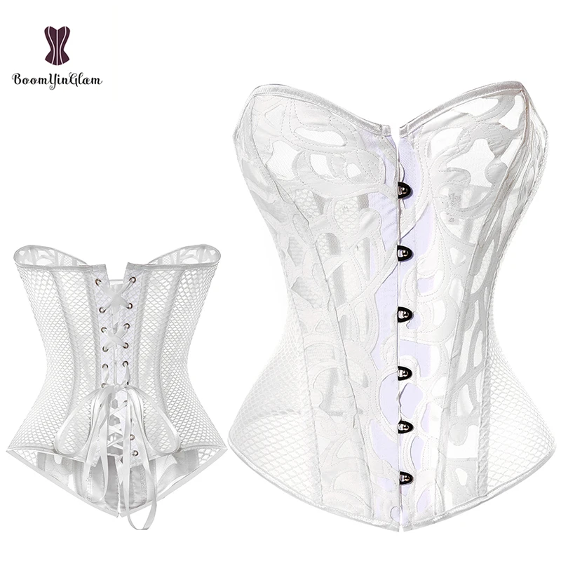 Women Lingerie Wedding Dress Slimming Bustier Outwear Body Shapewear White and Black See Through Corset
