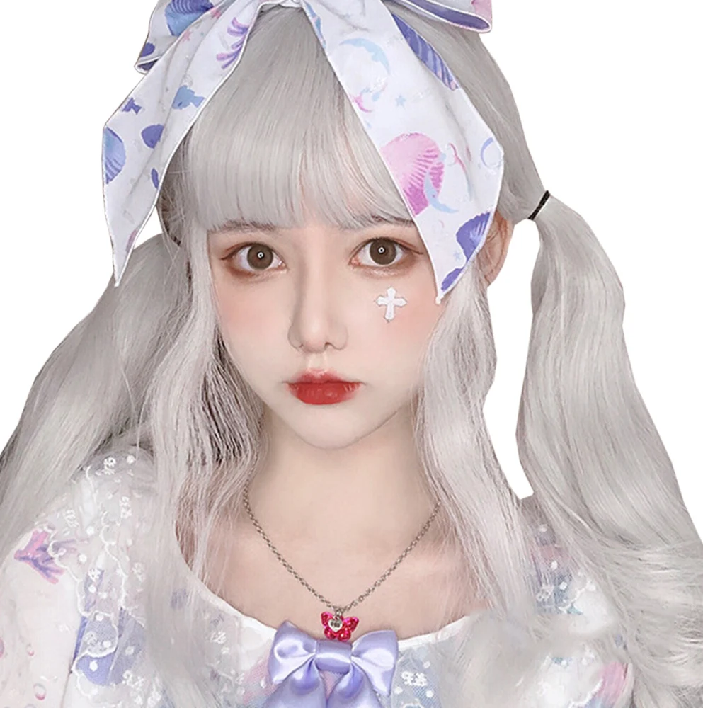 

Silver White Long Curly Hair 24 INCH Harajuku Princess Lolita Sweet High Temperature Silk Cosplay Party COS Wig, Pic showed