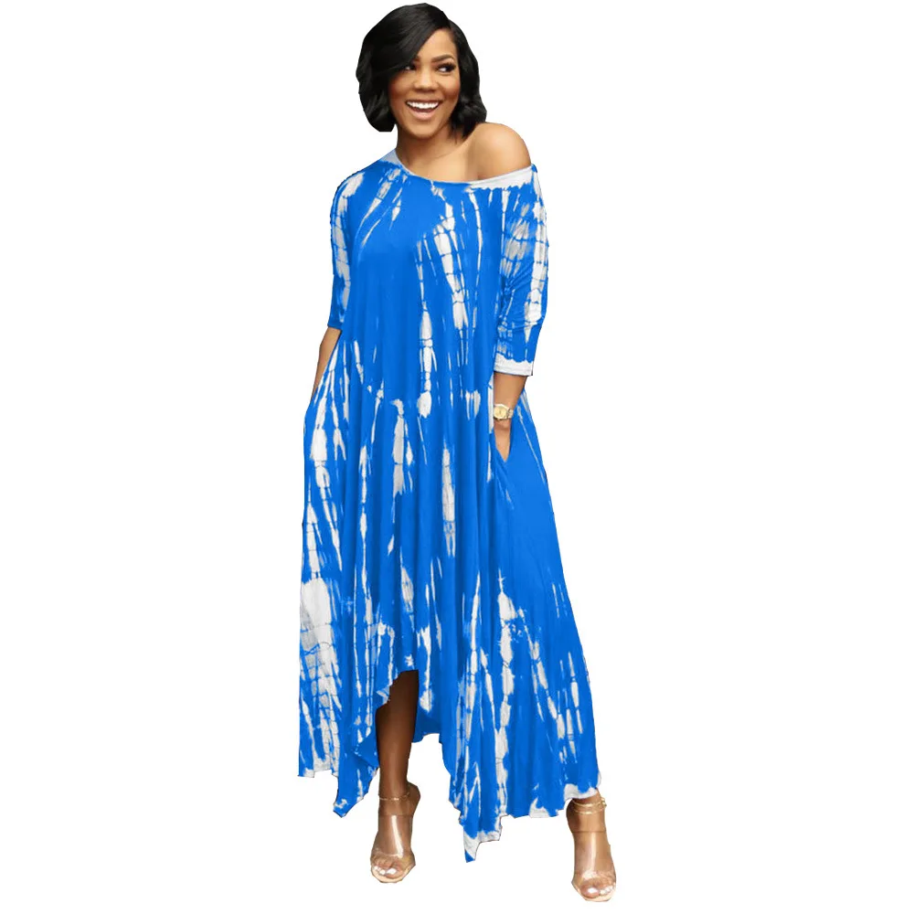 

Summer Fashion Tie Dye Women's Sexy Elegant Casual Dresses With Pocket Maxi Bodycon Western Dress Women 2021, As shown