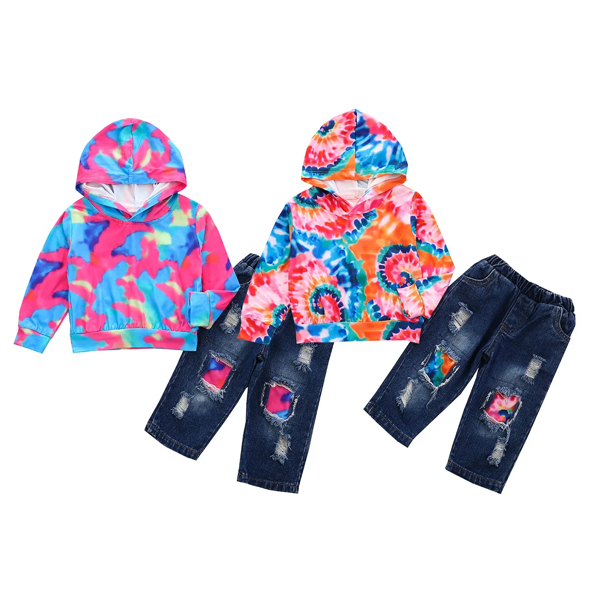 

2020 Children hooded camouflage two pieces pullovers boys tie dyed autumn long sleeved trouser suits kids wear for girls, As pic shows, we can according to your request also