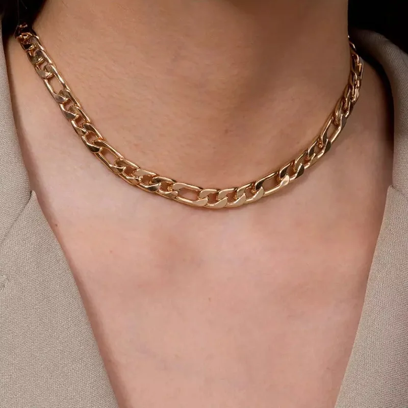 

Hongtong Wholesale Fashionable Stainless Steel Choker 18k Gold Plated 3.5mm-7mm Punk Chain Figaro Necklace, Picture