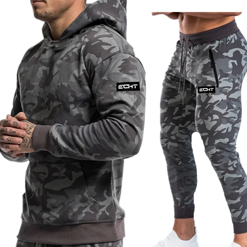 

Men's fitness suit multi-color casual hoodiecamouflage two-piece set, Picture