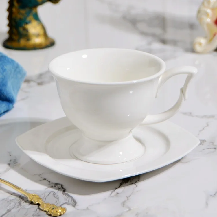 

200ML Classic Royal Bone China White Ceramic Cup Saucer, Afternoon Tea Vintage Coffee Porcelain Cup And Saucer/
