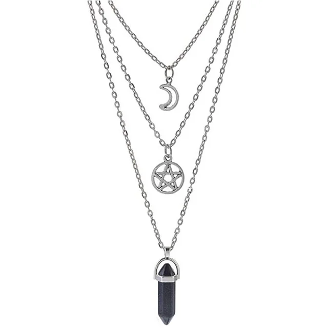 

Moon Pentagram Necklace Pentacle Chakra Charm Pendant Multi Layer Alloy Chain Choker Necklace Set Gothic Jewelry