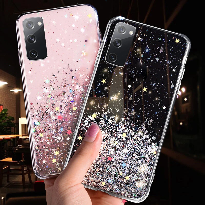 

Fashion Glitter Stars Phone Case For Samsung Galaxy A22 S21 S22 Ultra A52 A72 A32 A11 M51 A12 A82 A42 F62 A33 Back Cover Fundas