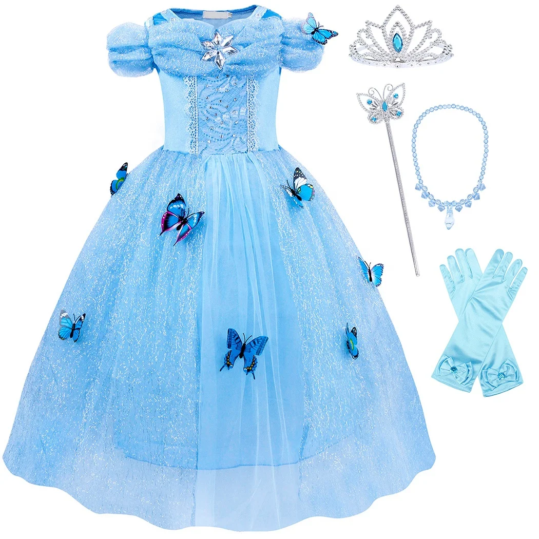 

Summer Girls Casual Prom Dresses Kids Birthday Evening Cosplay Costumes Halloween Children Anna Cinderella Princess Baby Dress, Blue