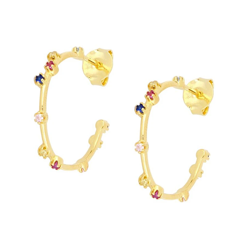 

18k gold plated luxury jewelry unique 925 sterling silver high polish multi-color cubic zirconia stud earrings for women