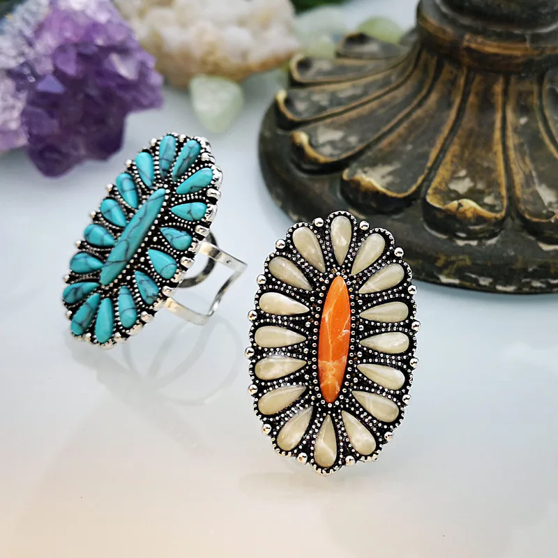 

Boho Native Southwestern Navajo Turquoise Cluster Rings