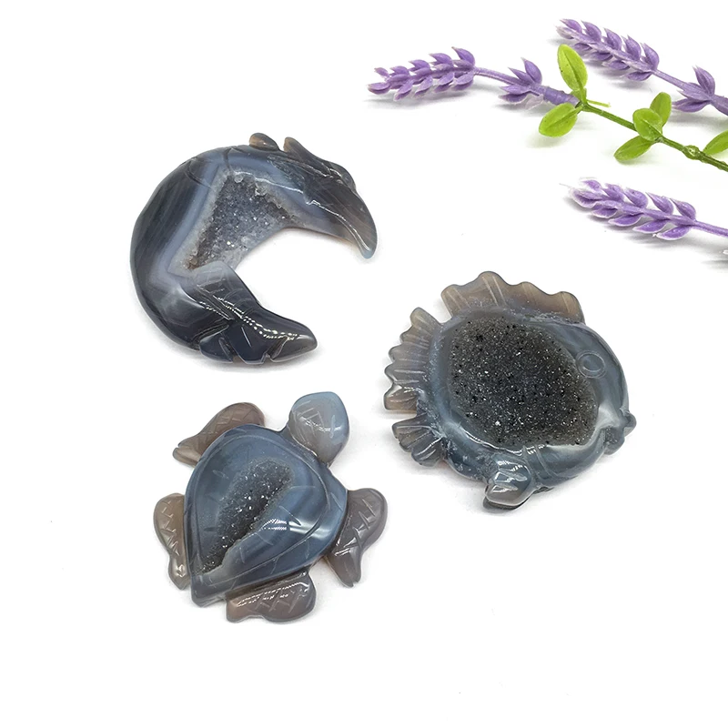 Wholesale  Natural Crystal Crafts Hand Made Druzy agate animals flash druzy owls unicorns turtles for home decoration and sale