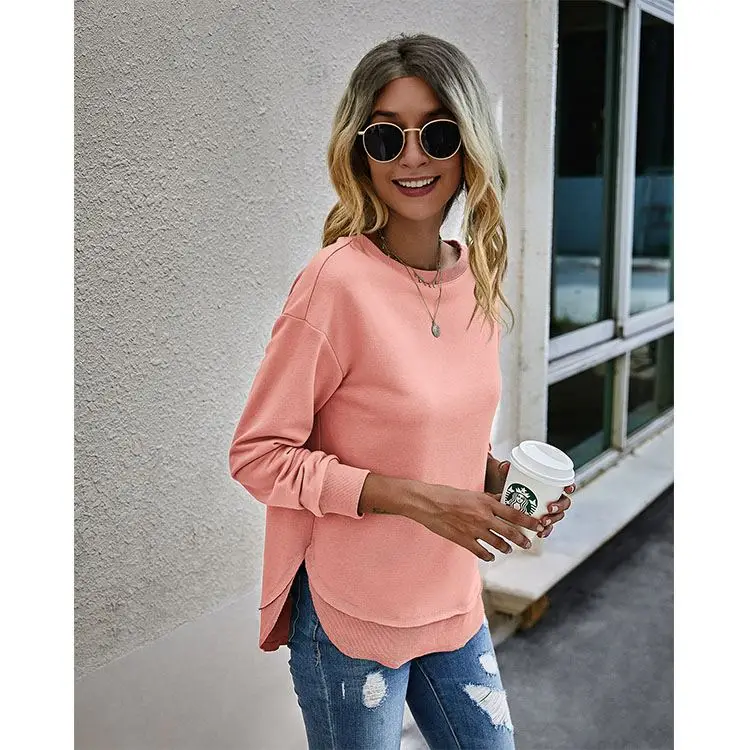 

Wholesale Fashionable Women Clothes 2021 Solid Color Women Tops Irregular Women Shirts Casual Blouse Ladies