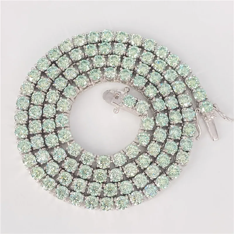 

Zuanfa Custom ICY Blue Green Teal 4MM Diamond Cuban Link Necklace 925 Silver Moissanite Tennis Chain