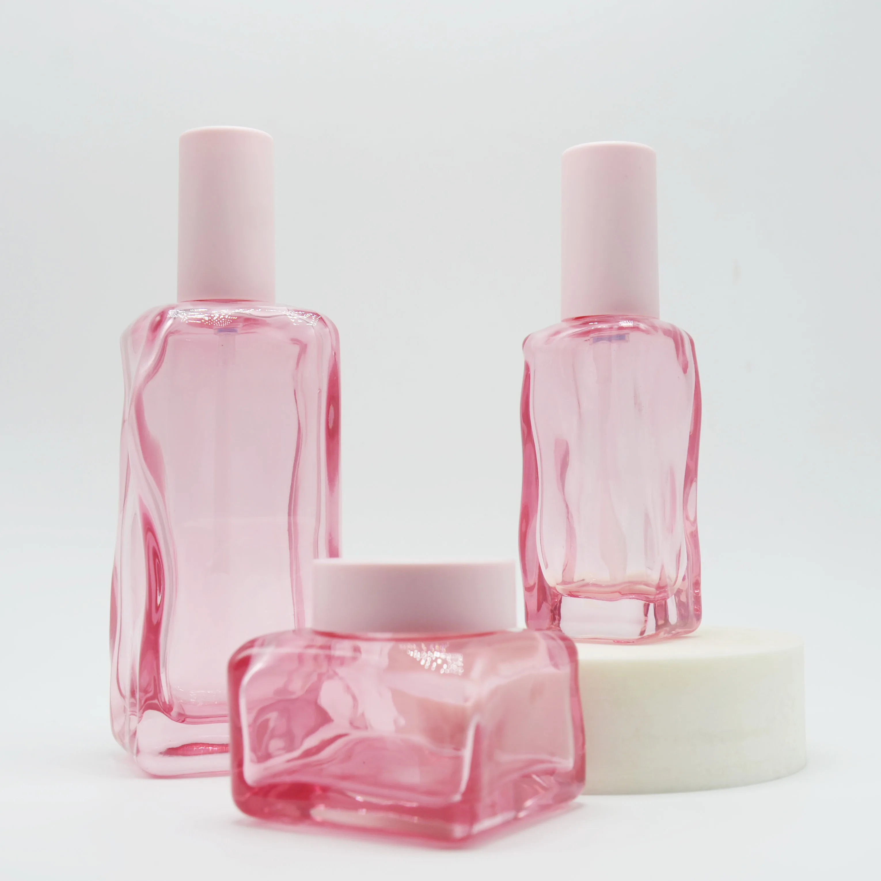 

40ml 100ml unique square shape lotion glass cosmetic pink bottles