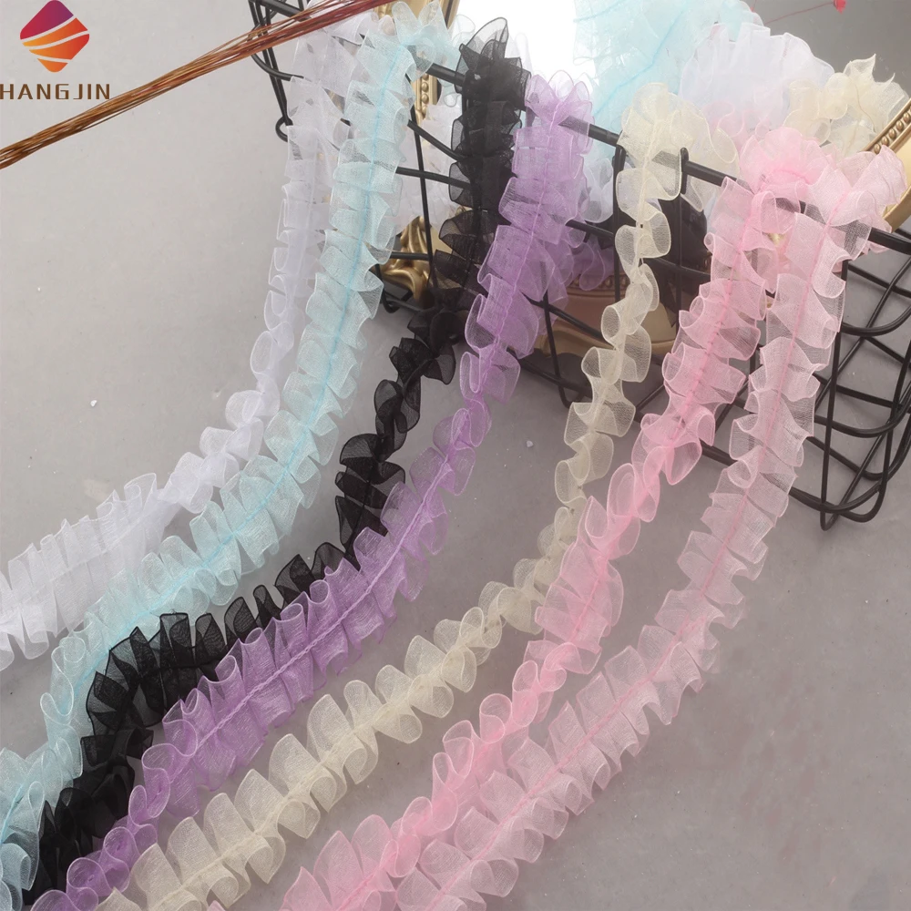 

Ruffles Lace Trim Decorative Lace Pleated Organza Ribbon Fabric Material Sewing DIY Crafts Baby Dress Garment Frill Trim
