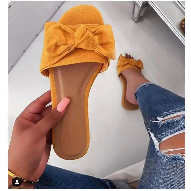 

2021 Summer new arrival ladies fashion flat fabric bow casual slippers&slides plus size women shoes outdoor daily sandals, Three colors or customized