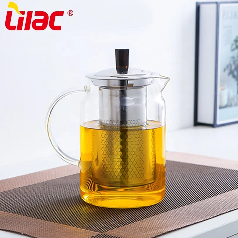 

Lilac BSCI SGS LFGB 450ml 600ml 750ml easy-to-filter luxury high clear borosilicate glass tea pot with infuser