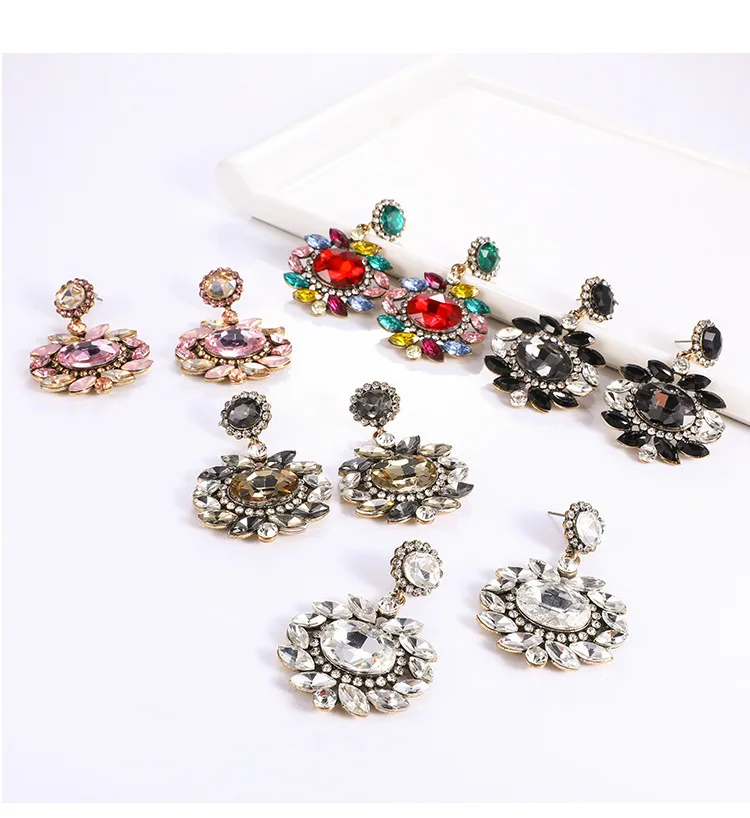 

Jachon Exagogue vintage earrings ladies fashion alloy glass rhinestone studs flower earrings, As picture