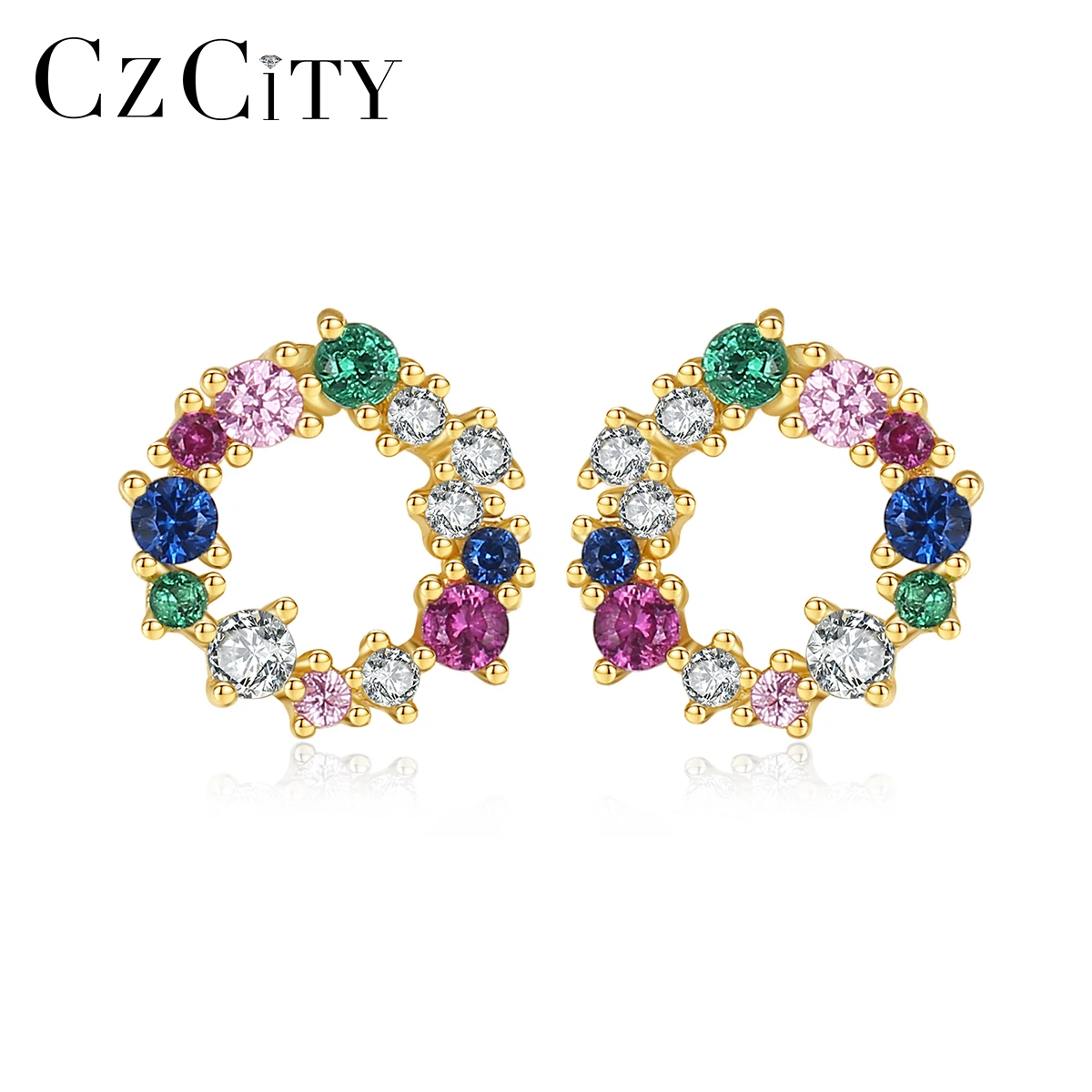 CZCITY Round Shape CZ Stone earrings in Sterling Silver for Girls Factory Wholesale Hot Sale