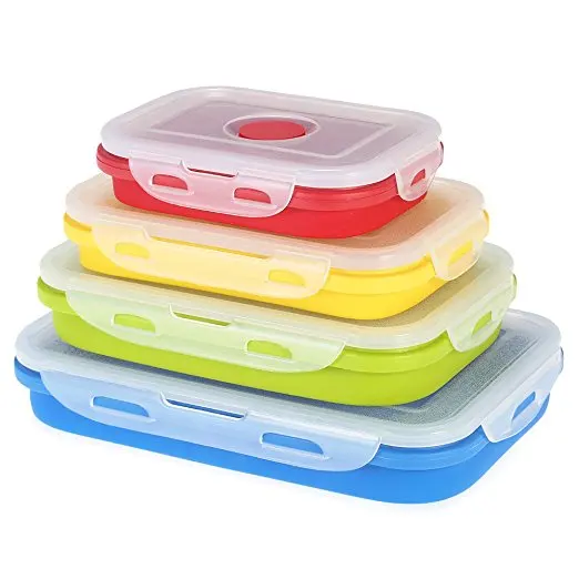 

Amazon Wholesale Food Grade Silicone Airtight Food Container Collapsible Lunchbox Silicon Reusable Container, Red, yellow, green, blue