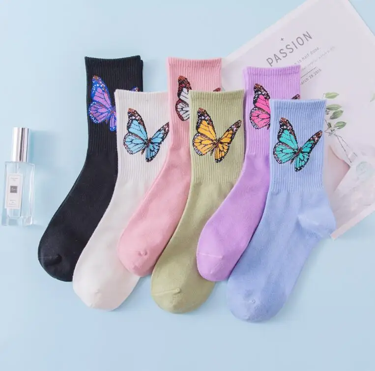 

Funny Harajuku Jacquard Butterfly Pattern Vivid Color Novelty Fashion Socks, Picture shown