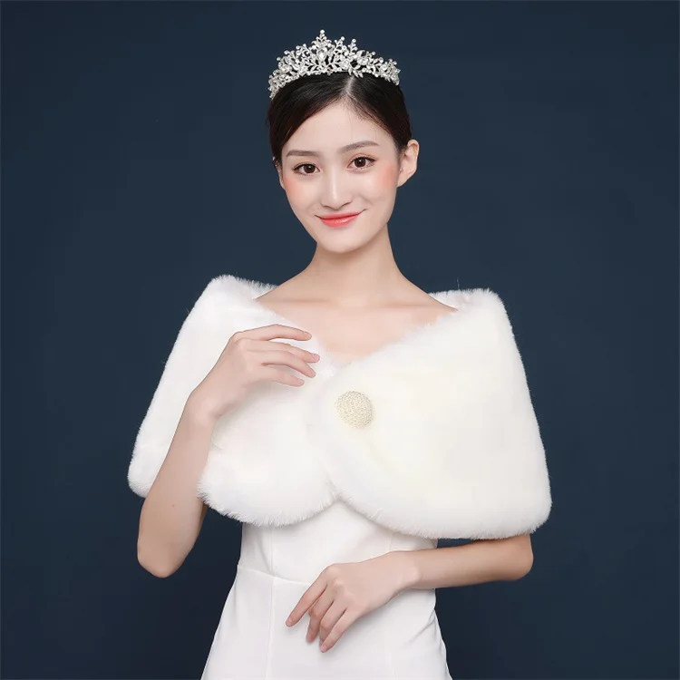 

Wholesale Winter New Pearl Clasp White Women Plus Size Bridal Wedding Party Shawl