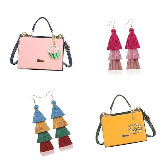 

2022 Spring New Style Simple Art Small Fresh Earring Messenger Bag Set, 2 colors