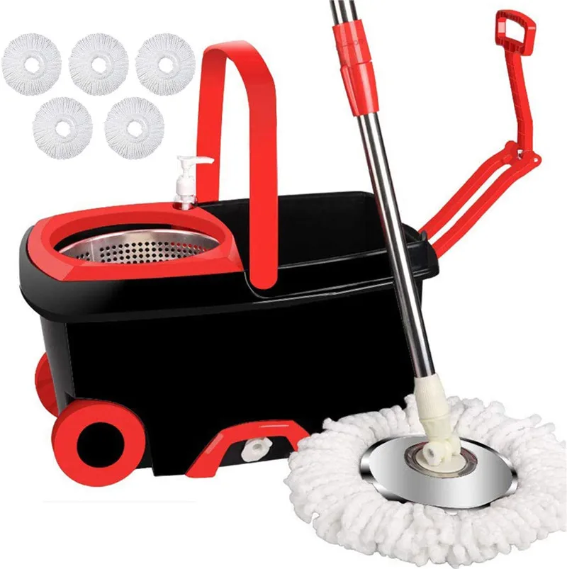 

Microfiber Mop Spin and Bucket Set Stainless Steel Basket with Microfiber Mop Head and Two Wheels for Home Floor Cleaning Tool